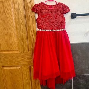 Rare Editions Girls Red Floral Lace High Low Christmas Dress Size 6